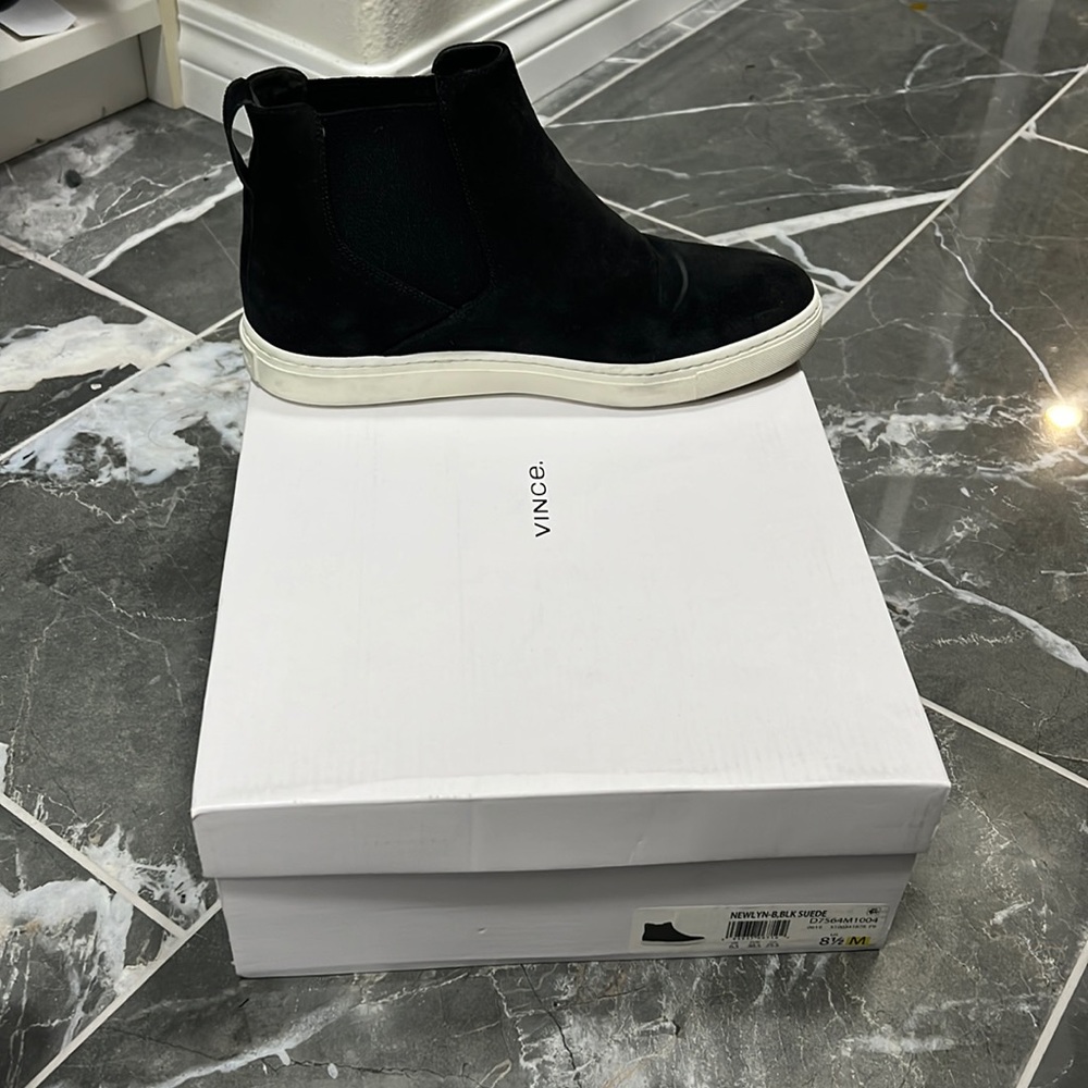 Vince black slip ons